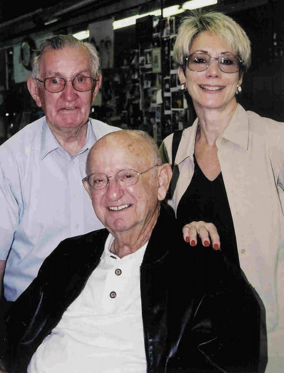 MAESTROS--Russell with Mayberry music man Earle Hagen and wife Laura during Mayberry Days 2004.